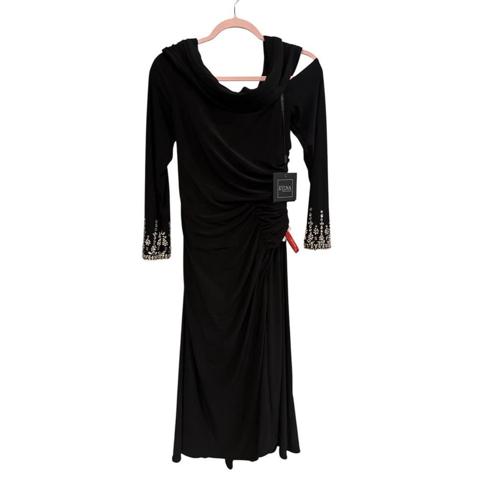 Mac Duggal Ieena Black Dress with Embellished Sleeves size 4